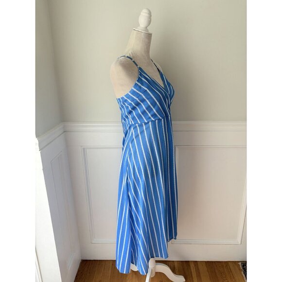 Blue & White Striped Midi Dress With Spaghetti Straps & Crisscross Back - Picture 3 of 5